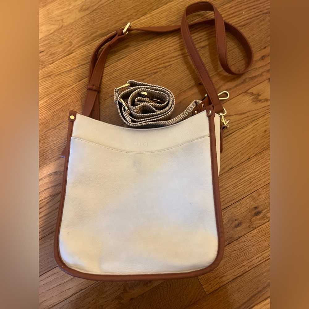 Cluci Stylish Cream and Brown Crossbody Bag